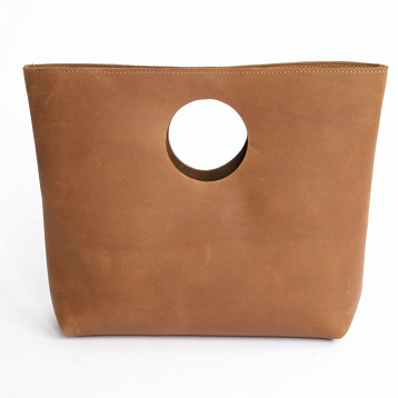 leather clutch with circle handle