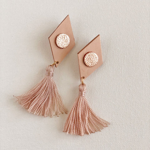 ROMBOIDE LEATHER TASSEL EARRINGS - CASUAL to FANCY