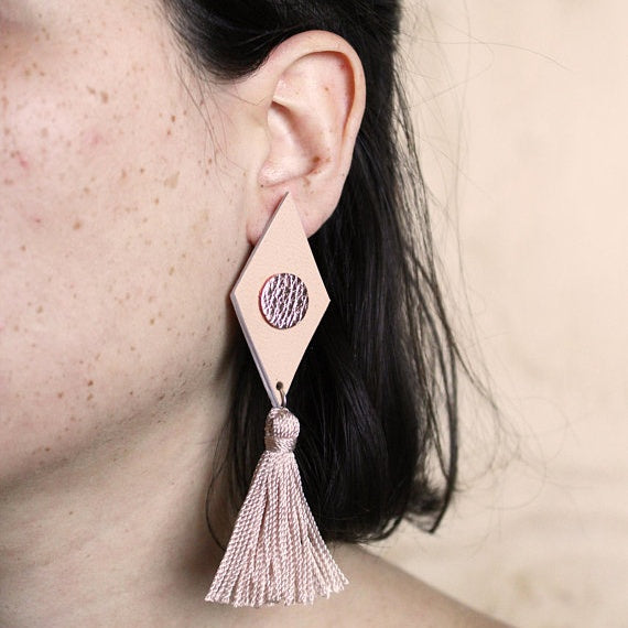 ROMBOIDE LEATHER TASSEL EARRINGS - CASUAL to FANCY