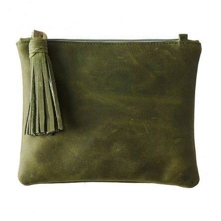 MICKEY OLIVE LEATHER CLUTCH - CASUAL to FANCY