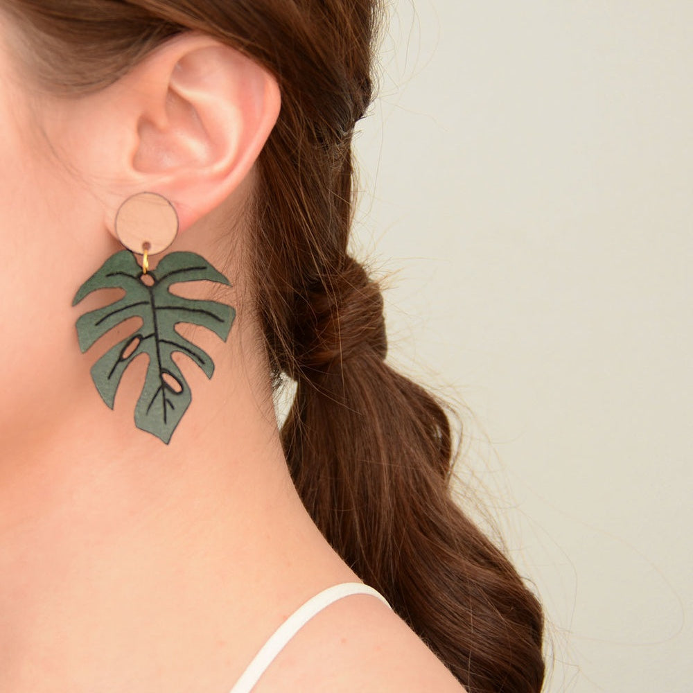 LEATHER MONSTERA LEAF EARRINGS - CASUAL to FANCY