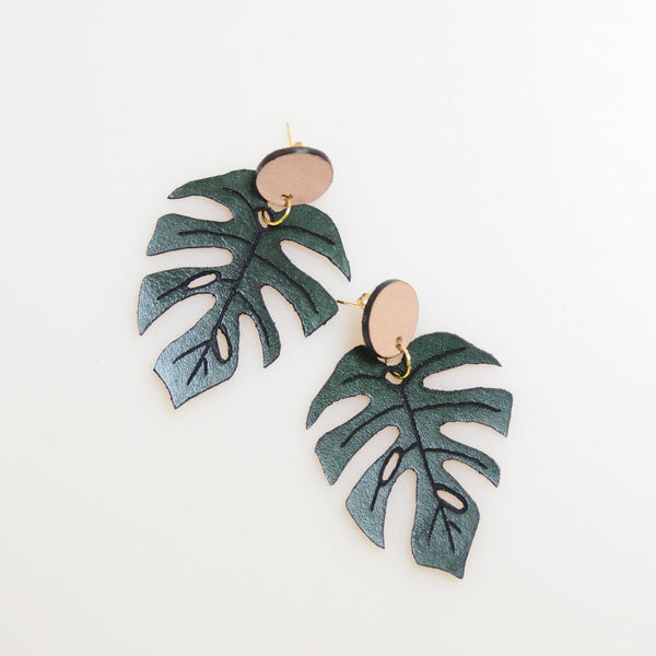 LEATHER MONSTERA LEAF EARRINGS - CASUAL to FANCY